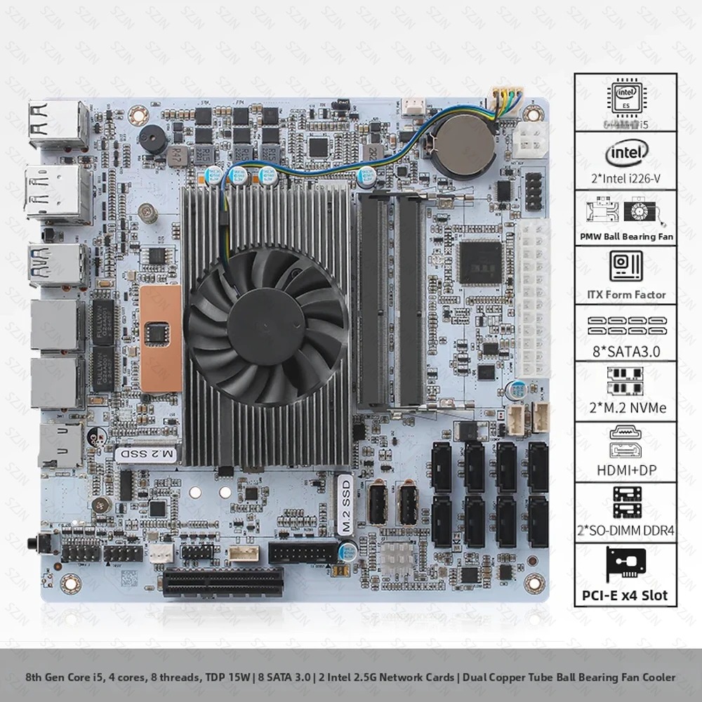 Nas Motherboard 8 Sata Mini Itx - I5-8265U ES NAS Moederbord 8 Bay